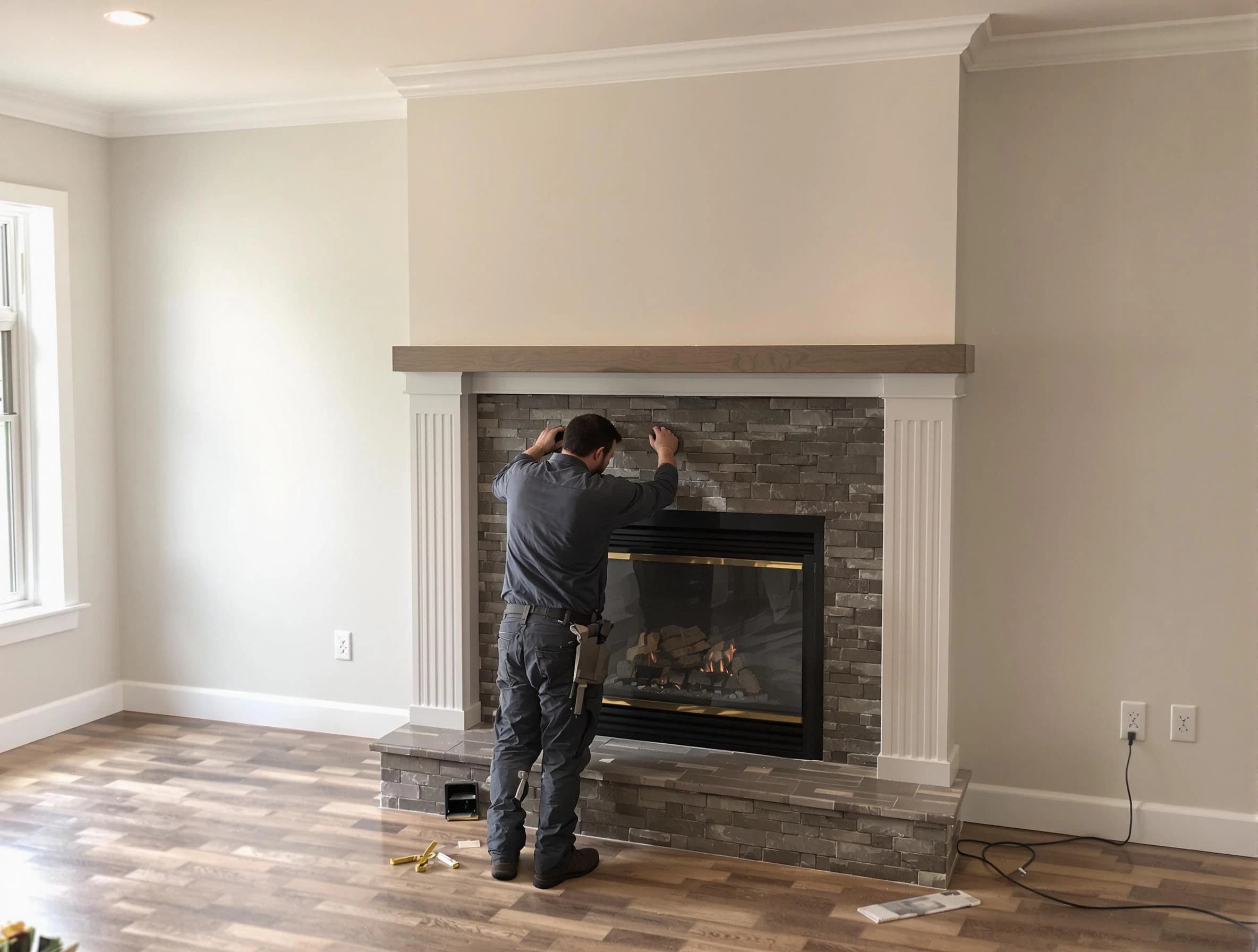 Maricopa Chimney Sweep finishing a custom fireplace install in Maricopa, AZ