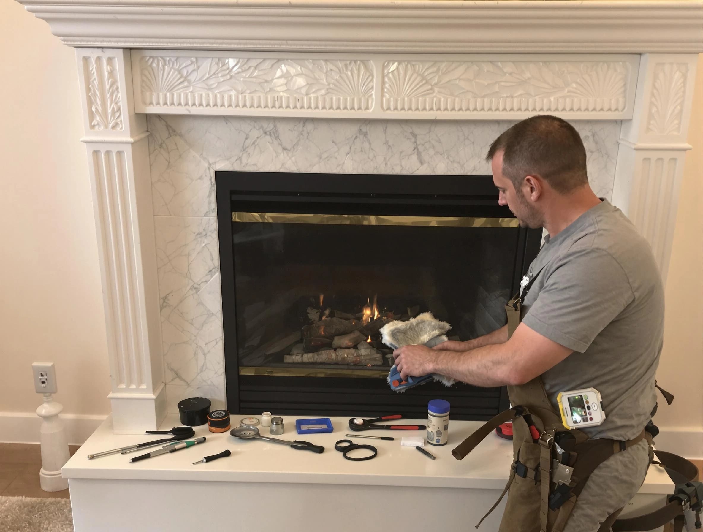 Maricopa Chimney Sweep performing fireplace maintenance in Maricopa, AZ