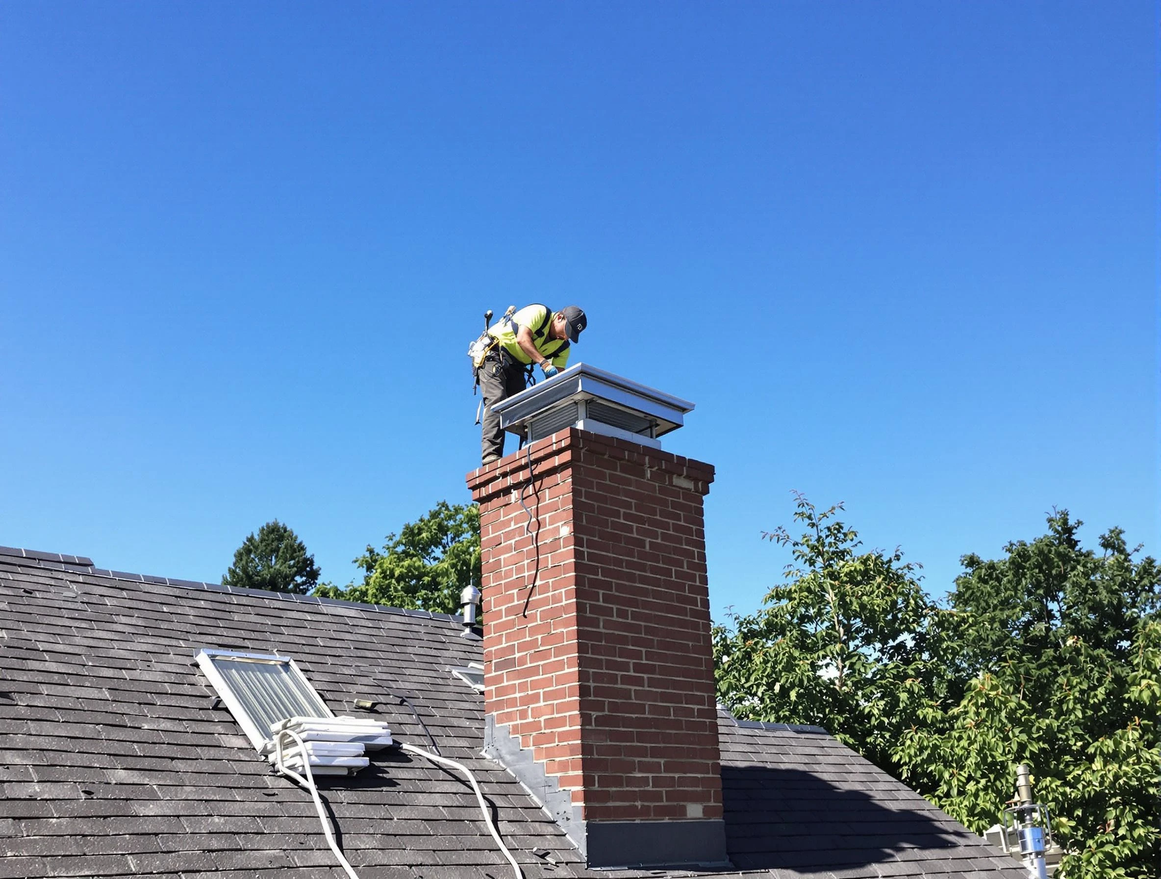 Maricopa Chimney Sweep technician measuring a chimney cap in Maricopa, AZ