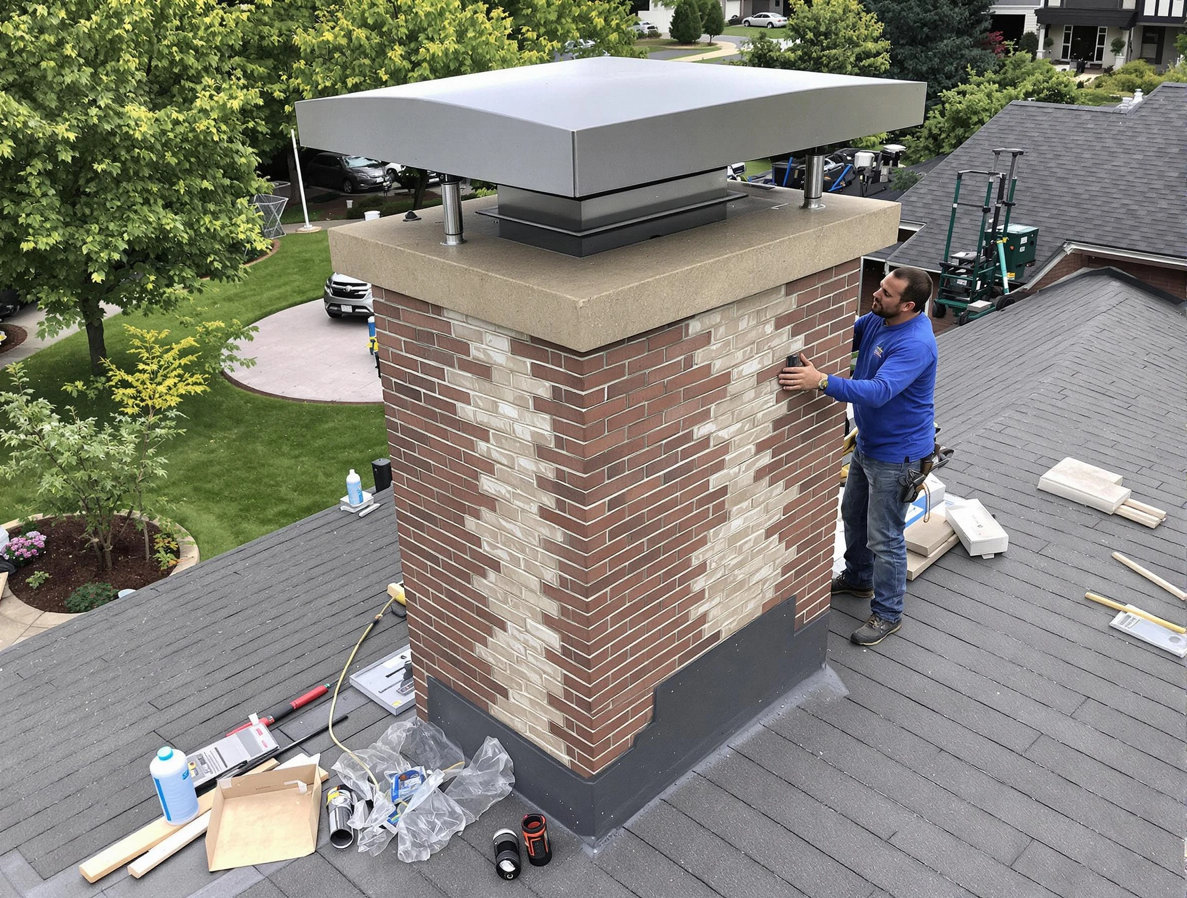 Maricopa Chimney Sweep team working on a custom chimney remodel in Maricopa, AZ
